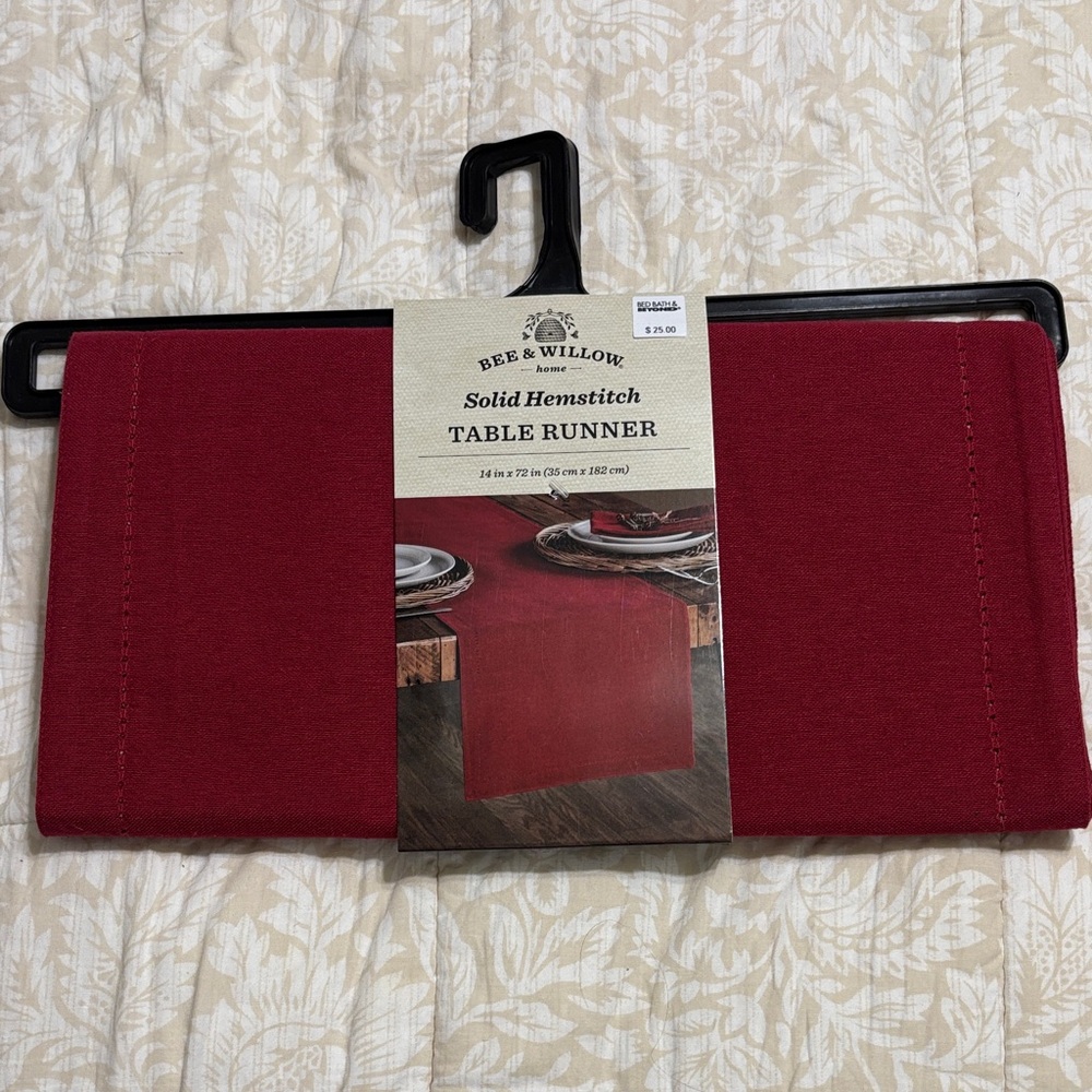 Bee & Willow Red Solid Hemstitch Table Runner